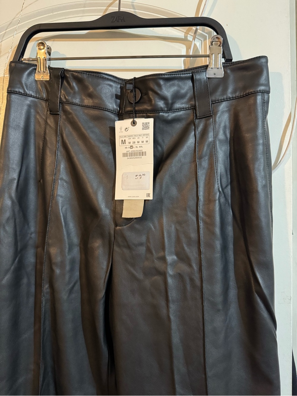Faux Leather Black High-Waist Trousers
